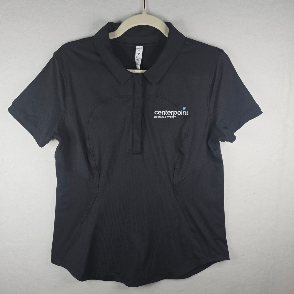 Lululemon Quick-Drying Short Sleeve Polo Black Centerpoint Logo Size 10